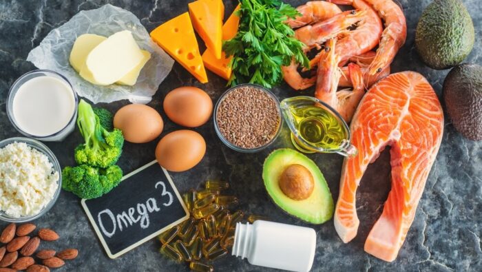 Sammlung von Lebensmitteln mit 0mega-3-Fettsäure